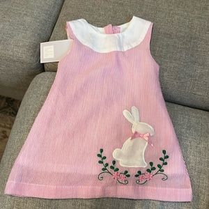 NWT Lil Cactus Pink Fuzzy Bunny Seersucker Dress Easter